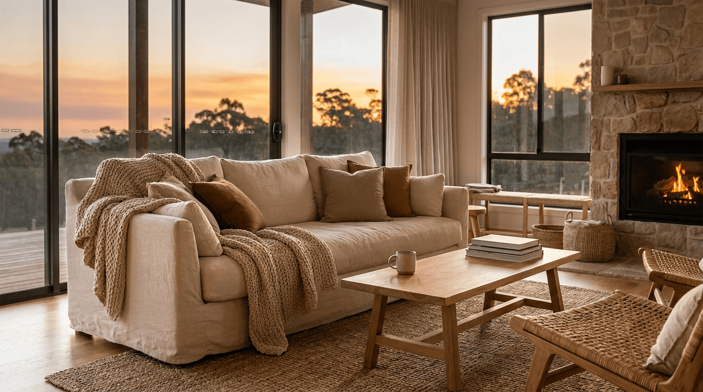 Technician inspecting a home heating and cooling system in a bright living room