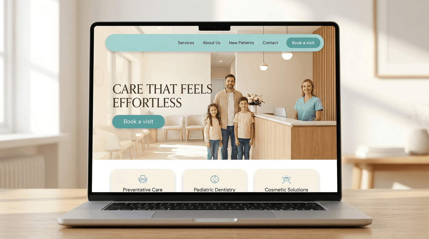 Concept homepage design for a dental practice, an example of the web work we produce