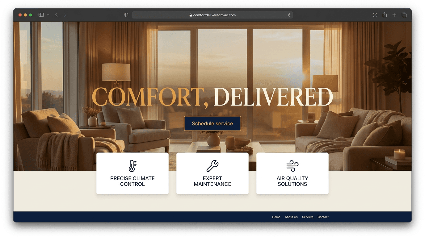 Concept homepage design for an HVAC business, an example of the web work we produce
