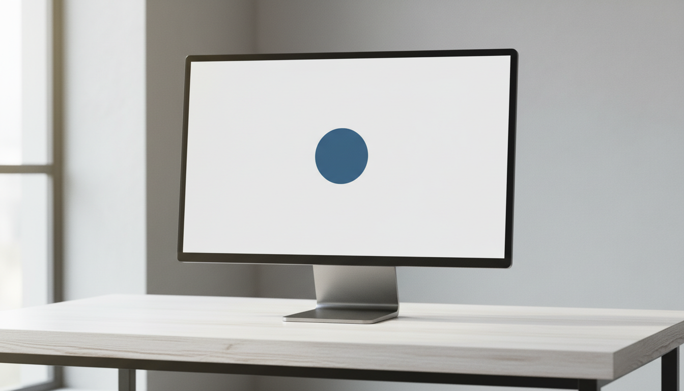 A clean, uncluttered website displayed on a monitor showing a single clear call-to-action button